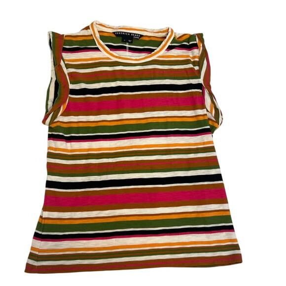 Veronica Beard Pink Multi Striped Pima Cotton Sleeveless Tee Size M - Picture 1 of 4